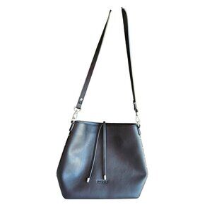 Westbronco Black Faux Leather Bucket Bag With Adjustable Strap & Metallic Accent